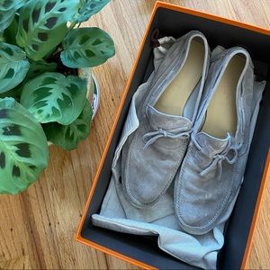 Hermès Grey Suede Slip On Shoes